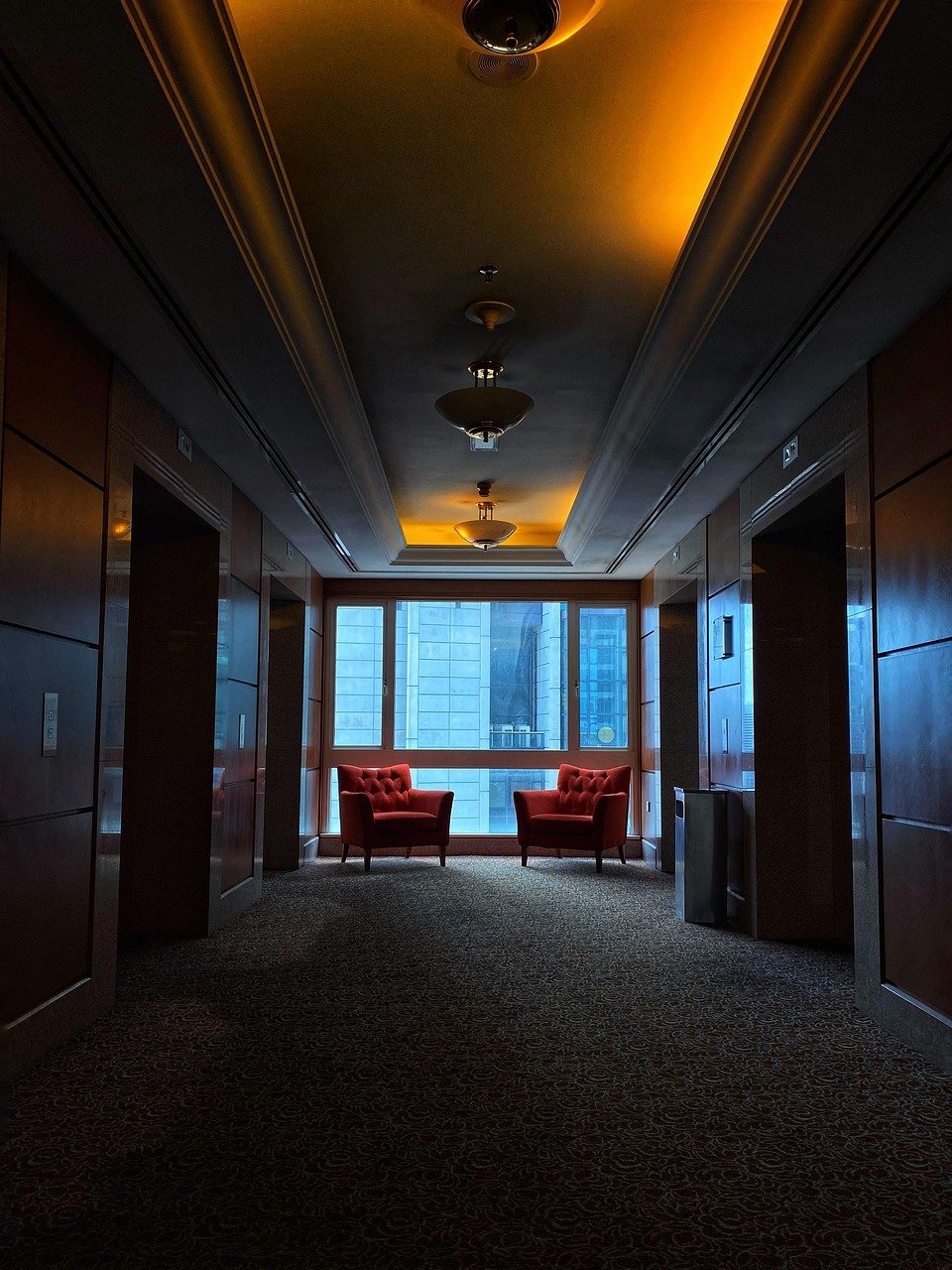 furniture, corridor, hallway, seats, window